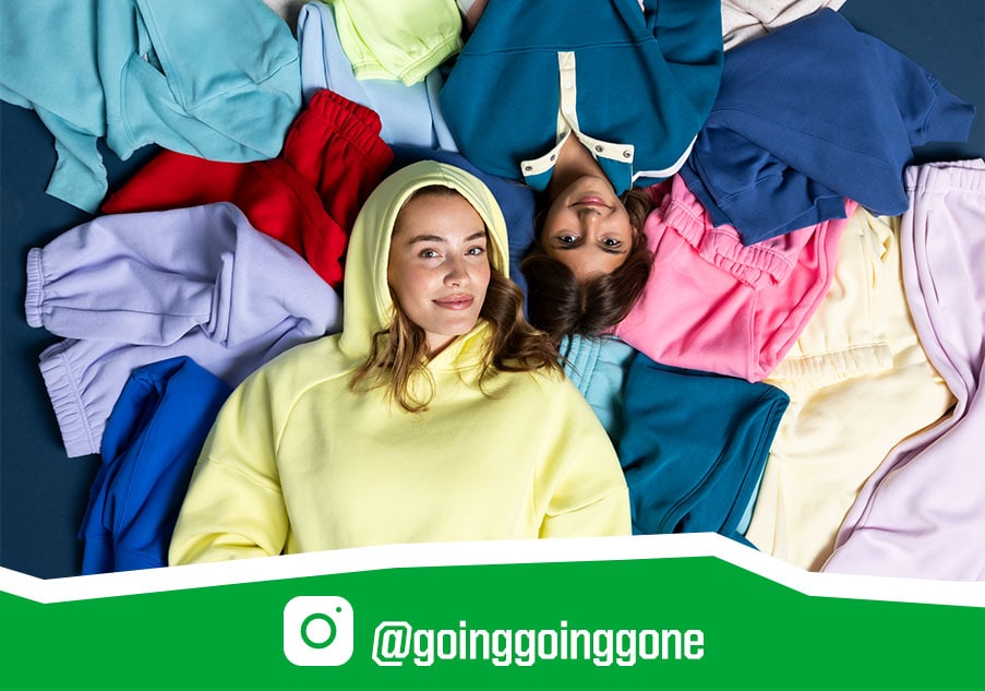 Two people hanging out. Instagram logo. @goinggoinggone