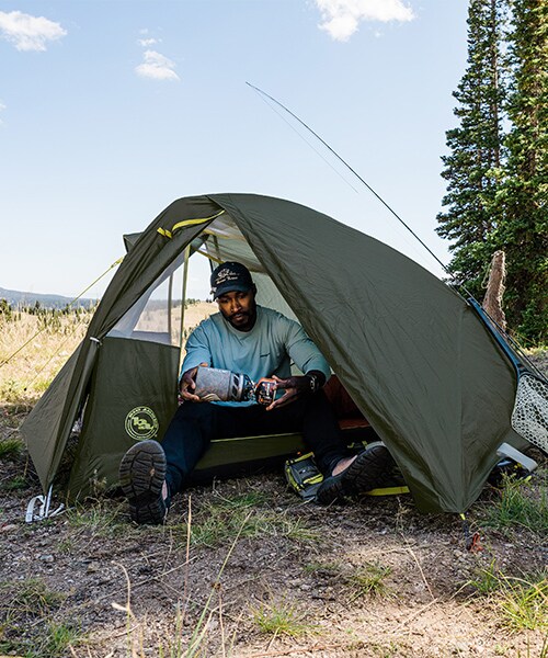 A camper in a Big Agnes tent.