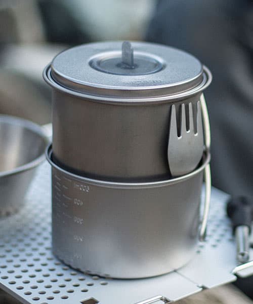 Snow Peak camping cookware.