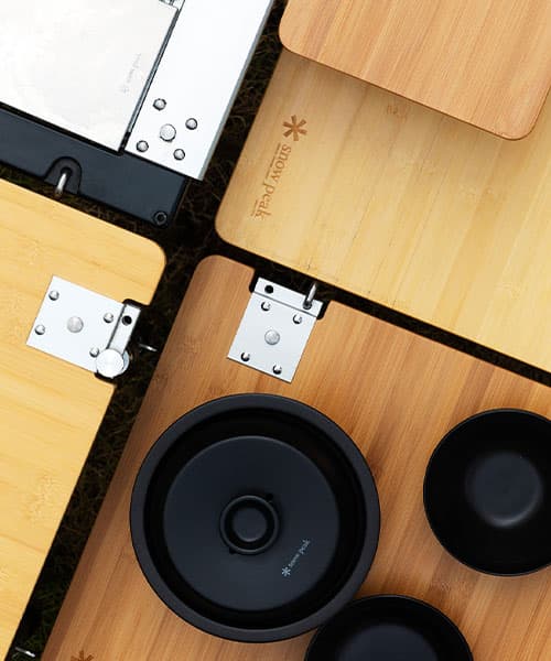 Various Snow Peak cookware and accessories.