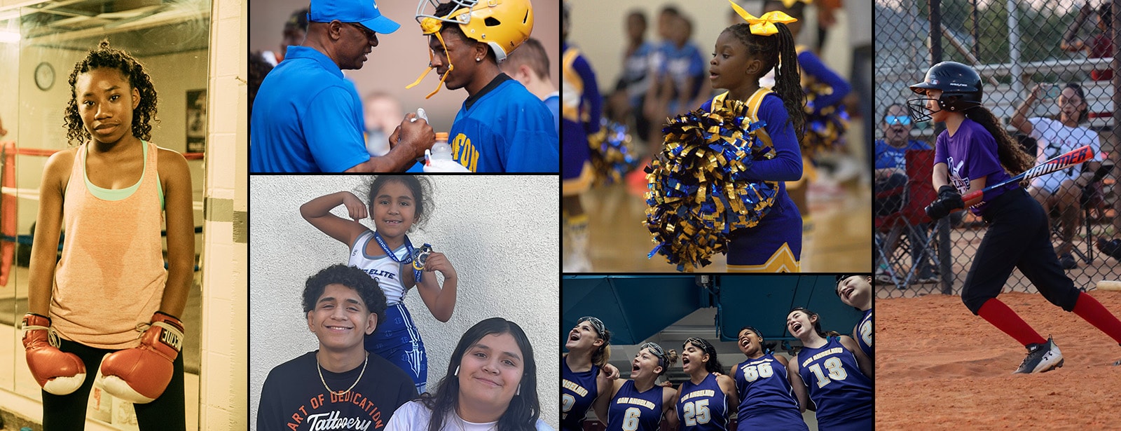 A collage of images featuring kids playing sports
