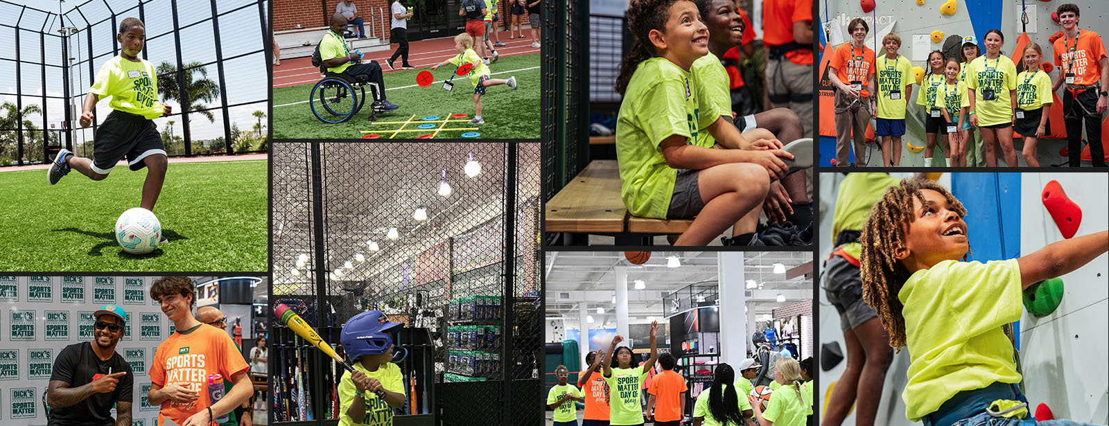 A collage of images featuring kids playing sports